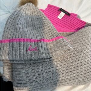 Gray and Pink scarf and  Beanie Set